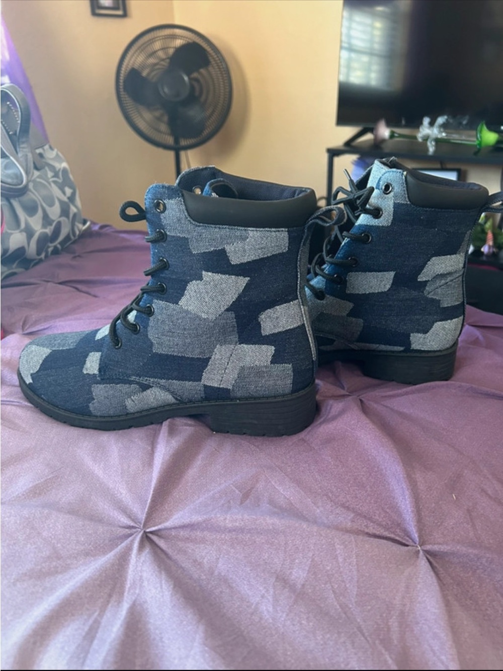 Women’s Navy Patchwork Lace-Up Ankle Booties